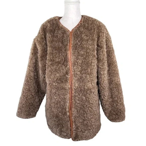 NWOT J. Crew Collarless jacket recycled sherpa brown teddy bear plush coat fuzzy - Picture 8 of 16